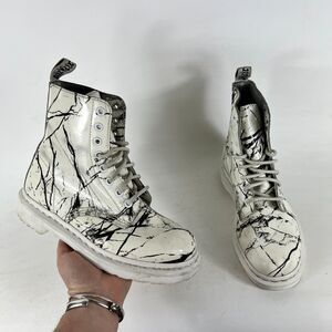 Dr. Martens 1460 Pascal Marble Ankle Boots Womens 6 White Patent Leather Lace Up
